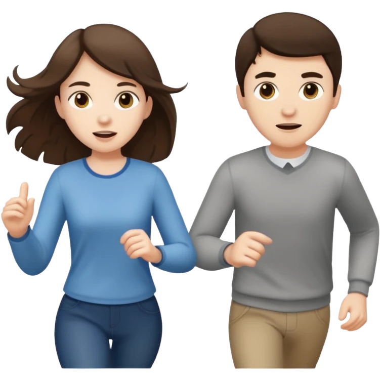 pale brunette girl chasing pale brunette guy emoji