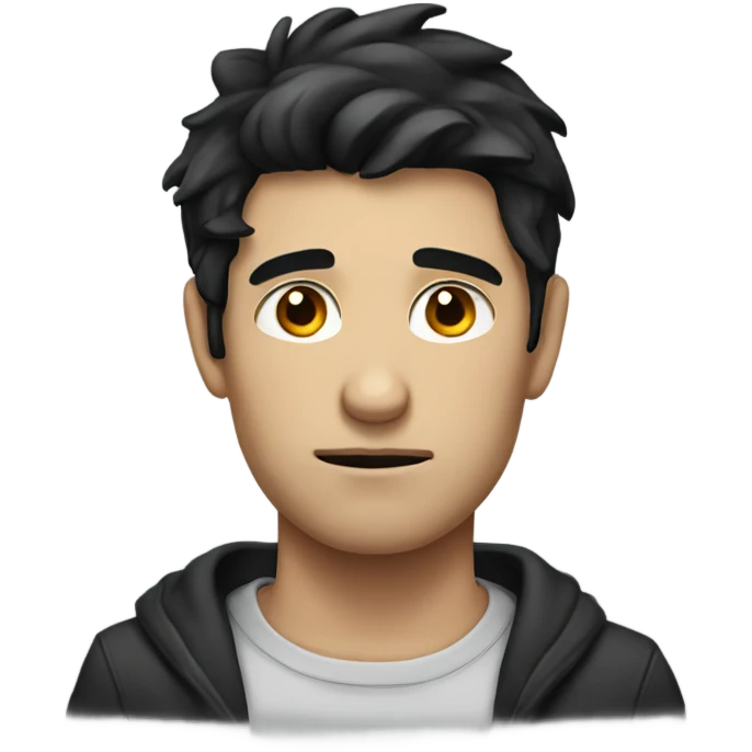 male portrait with black hair sad face emoji