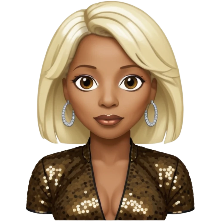 Mary J Blige with long platinum blonde hair, dark brown sequin outfit emoji