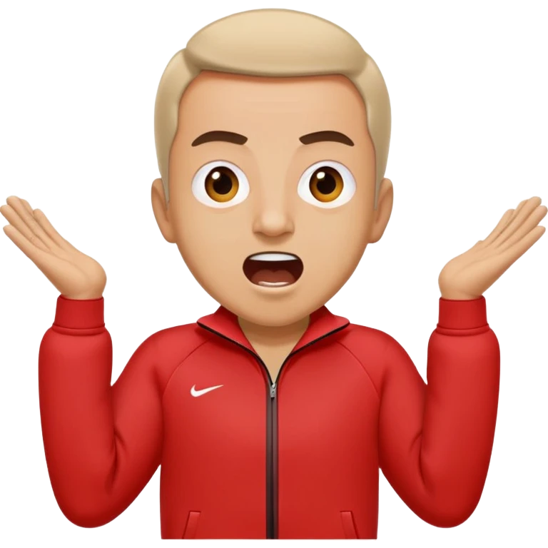 Recep İvedik in his iconic stance with arms spread wide, wearing red tracksuit, shouting with exaggerated expression emoji