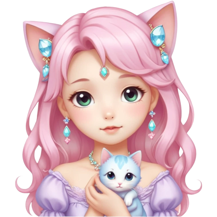  dreamy-pretty-elegant-kawaii-shiny-blushing-shy-pastel-lady-kawaii-beautiful-hair-naturecore-fairycore-cottagecore-jewels-trending-aesthetic -kitten emoji