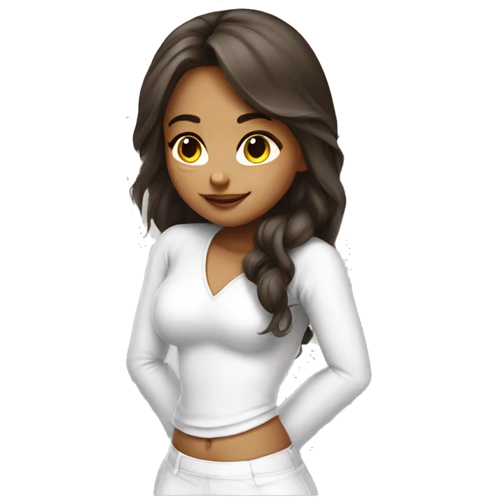 angelic brunette hair girl doing push up in white outfit  emoji