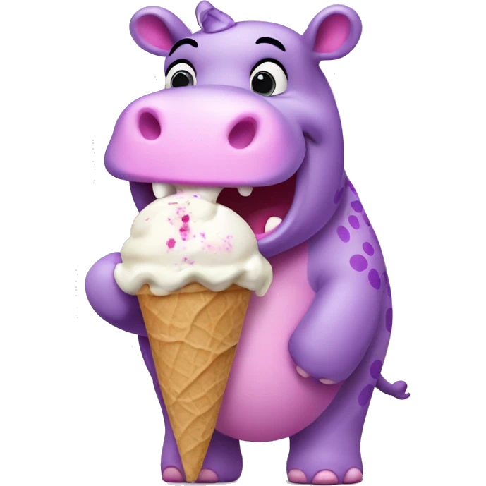 Pink hippo with purple spots eating ice cream  emoji