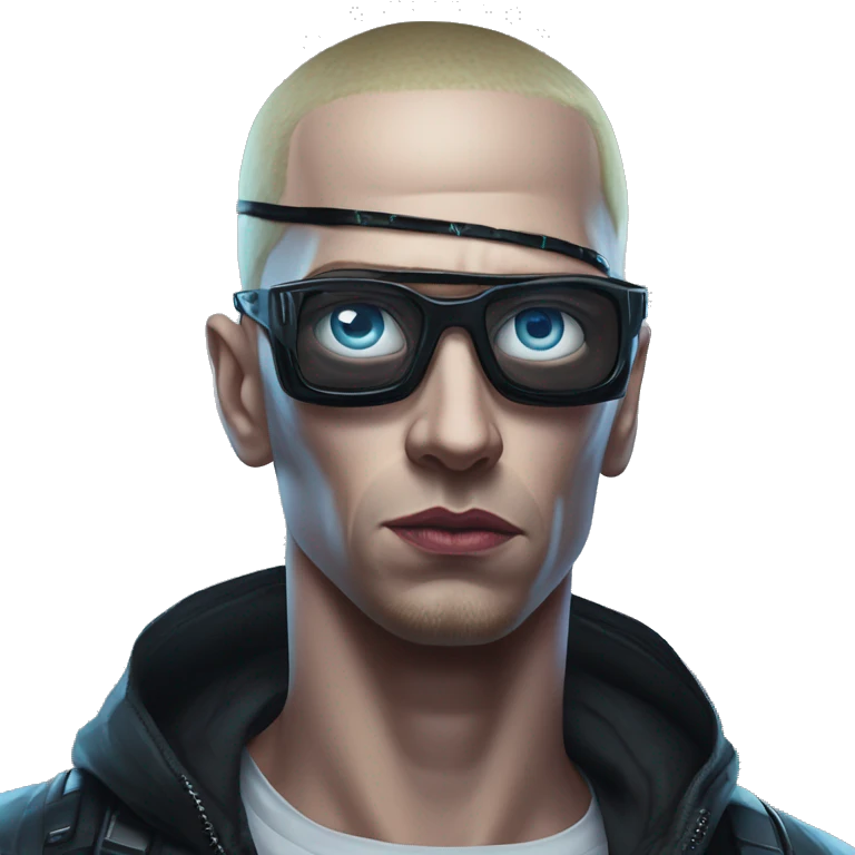 Cyberpunk Eminem in marvel style, oil paint, epic eyes, intricate lips, exquisite pose, beautiful, desirable, logical emoji