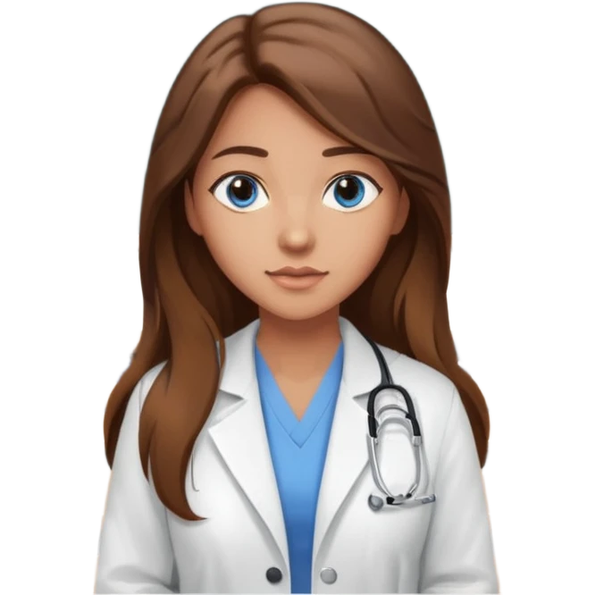pretty female nursing student with long brown hair, blue eyes inside a classroom at university emoji