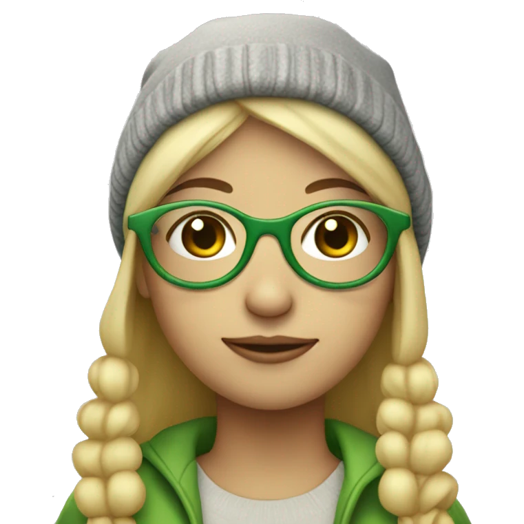 Blonde girl in frog beanie with circlular glasses  emoji