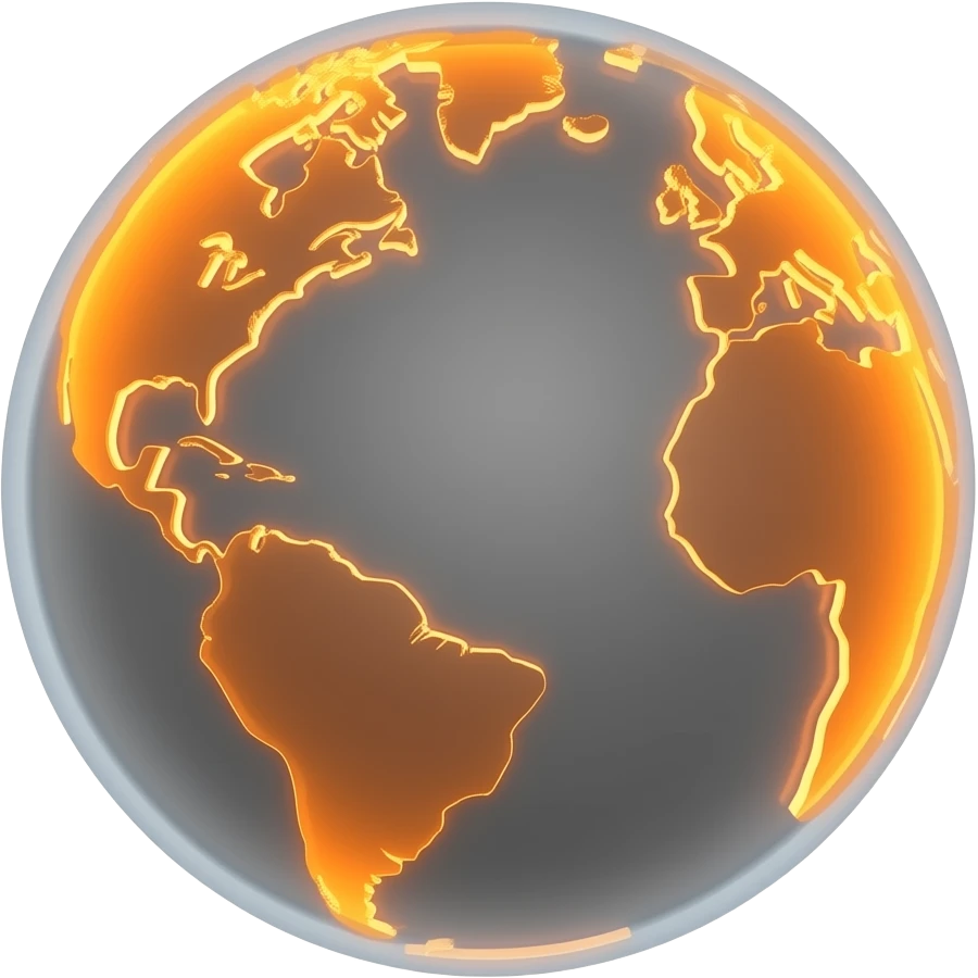 A futuristic gray and orange hologram of planet Earth emoji