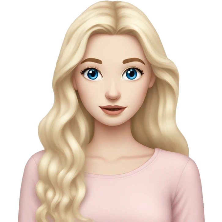 hot blonde girl blue eyes long flowy hair waist pastel pink longsleeve detective pale skin stunning ethereal makeup eyelashes emoji