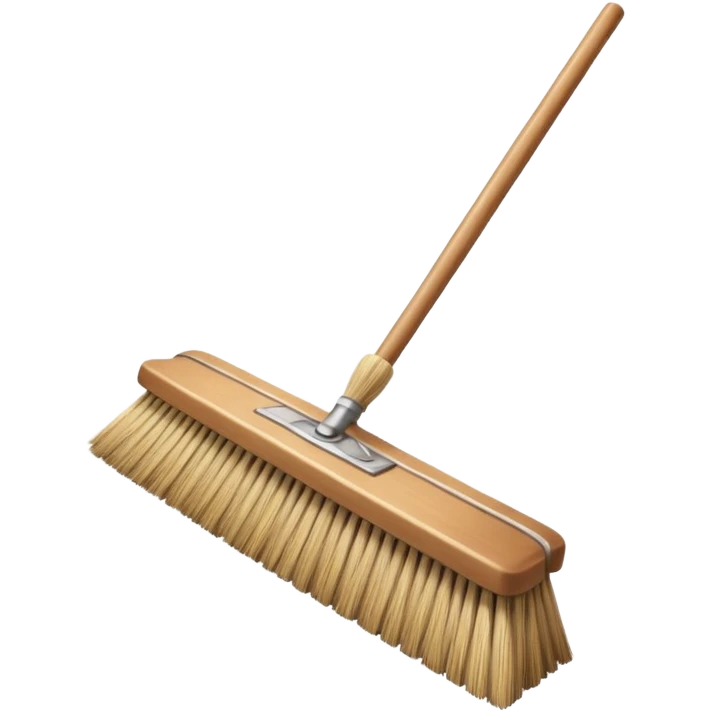 traditional broom with wooden handle on a dusty carpet, straw bristles sweeping visible dust clouds, old-fashioned cleaning tool, vintage household style, 3D cartoon, mobile game icon style, centered composition, no people, no animals, no text, no watermark emoji