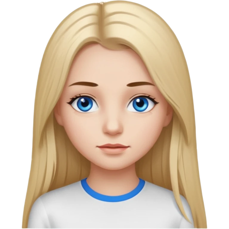 ragazza con capelli lunghi piastrati truccata con molto mascara, occhi azzurri e maglietta a maniche lunghe bianca  emoji