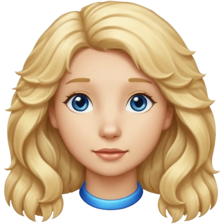 Long, straight, blonde hair, blue eyed woman.   Wavy, blonde goldendoodle emoji