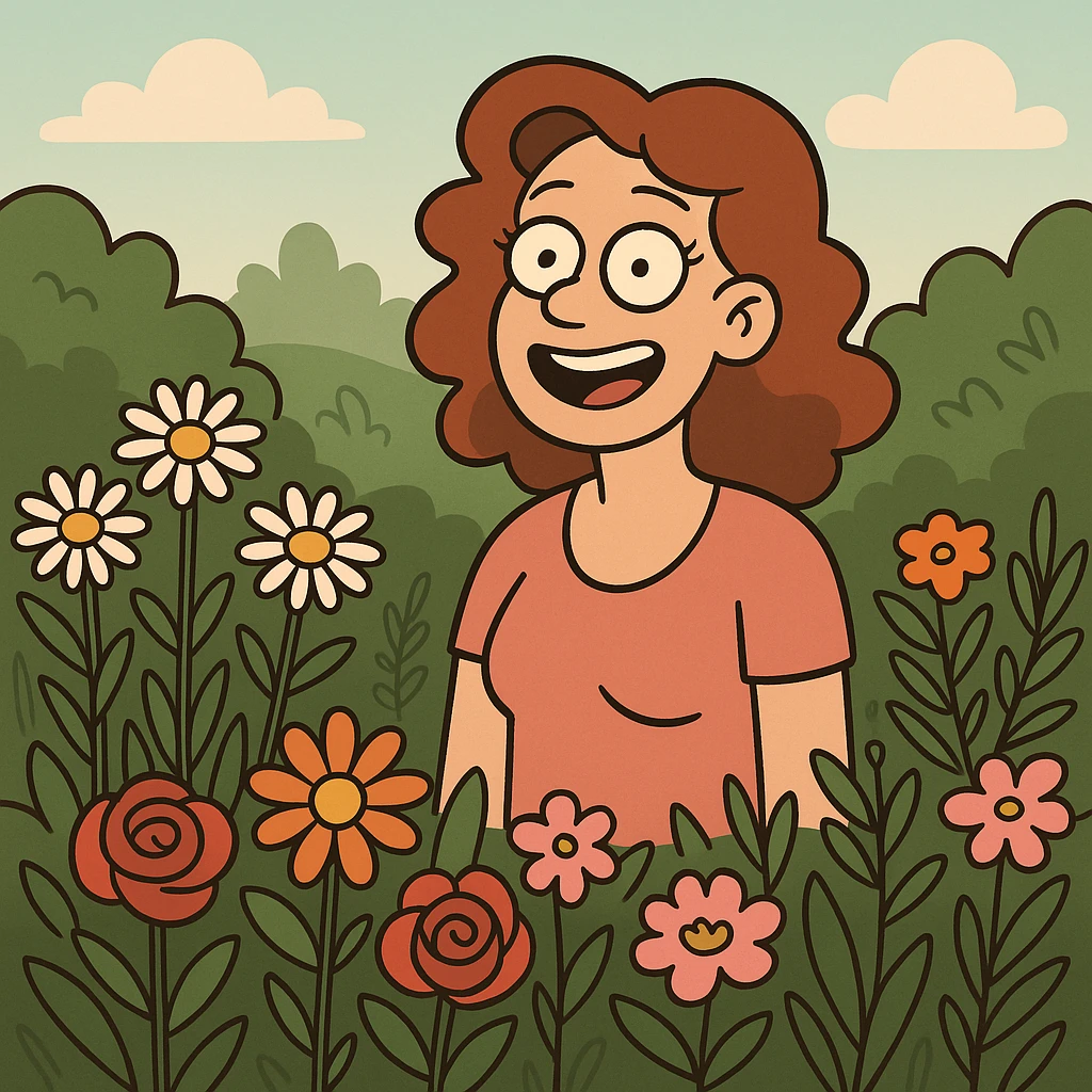 person surrounded by flowers and greenery in a garden emoji