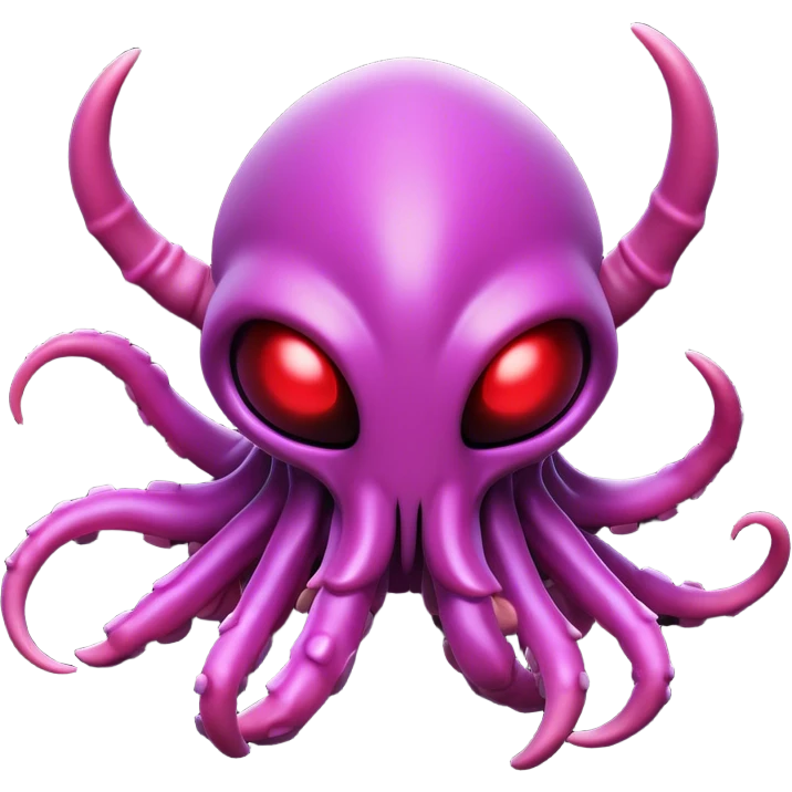 Clash of Clans aesthetic: Cinematic Playful Zerg Alien Emoji, rendered in a 3D vector-style similar to standard emojis with minimal shading and bold, simplified shapes. A compact, isometric, otherworldly creature with insectoid, organic details and subtle, eerie tentacles, softly glowing with a sinister alien charm. Simplified yet unmistakably iconic, highly detailed and consistent, glowing with a soft, spectral radiance and high shine. Stylized with a touch of bio-engineered mischief and a soft glowing outline, capturing the essence of a fearsome extraterrestrial menace with a playful twist! emoji