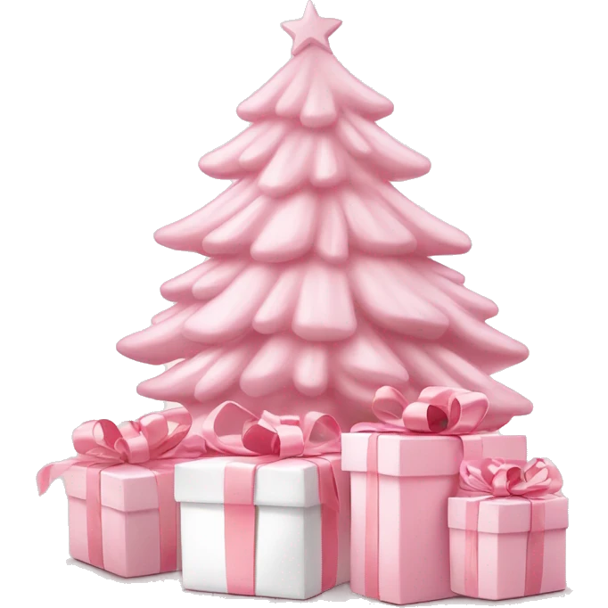 Light pink Christmas gifts under a white Christmas tree  emoji