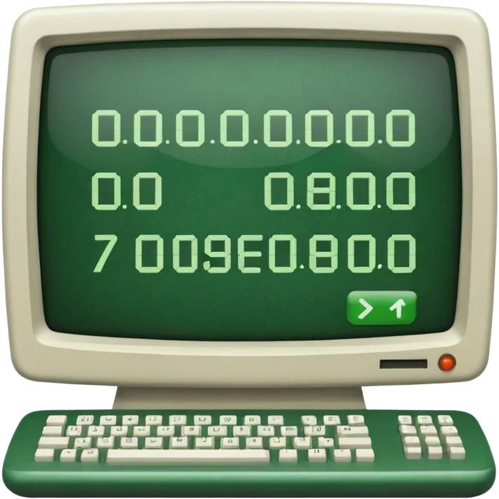 mac os icon code computer retro terminal, black, green white, numbers and code lines on the screen emoji