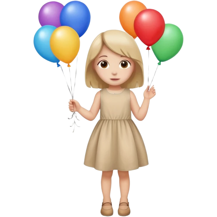 birthday small  girl in biege  + baloons emoji
