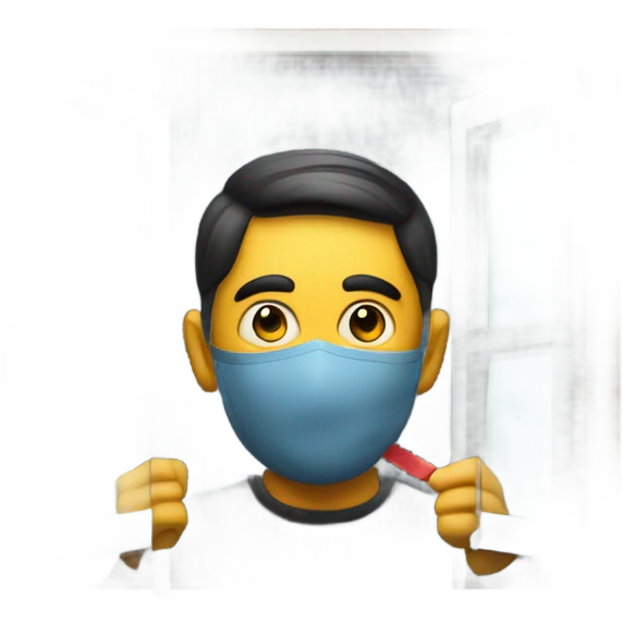 A man in a mask peeking through a window at the dartboard emoji
