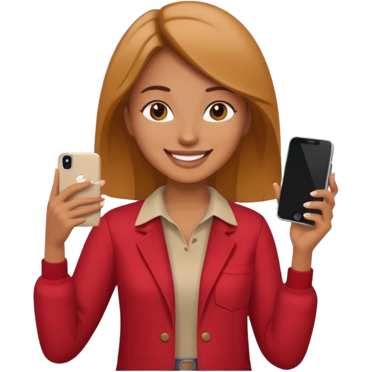 woman casual clothes holding a phone in one hand emoji