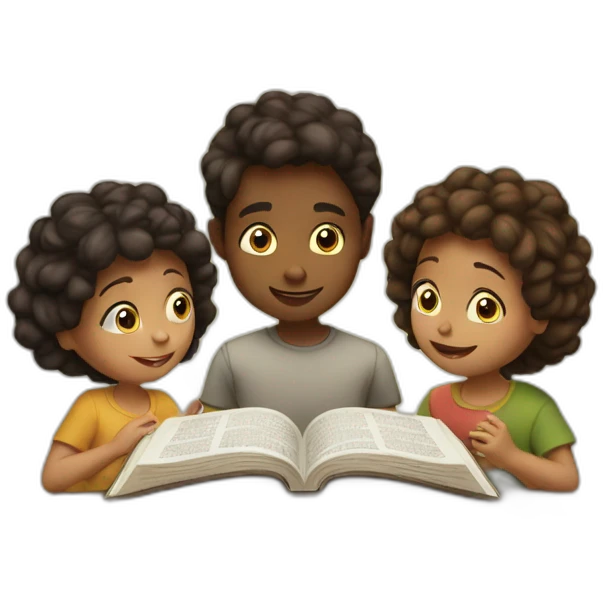 4 kids reading the bible\ emoji