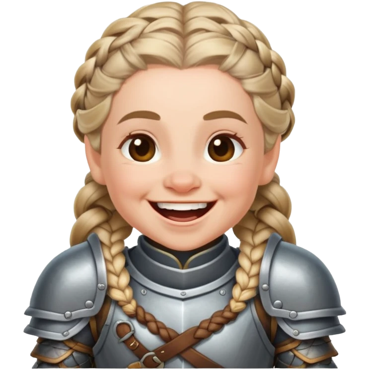 laughing female dwarf from Lineage 2 with braided hair and armor emoji