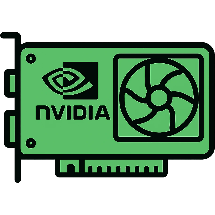 Nvidia GPU, modern tech icon style, green and black color scheme, minimalistic, sharp lines emoji