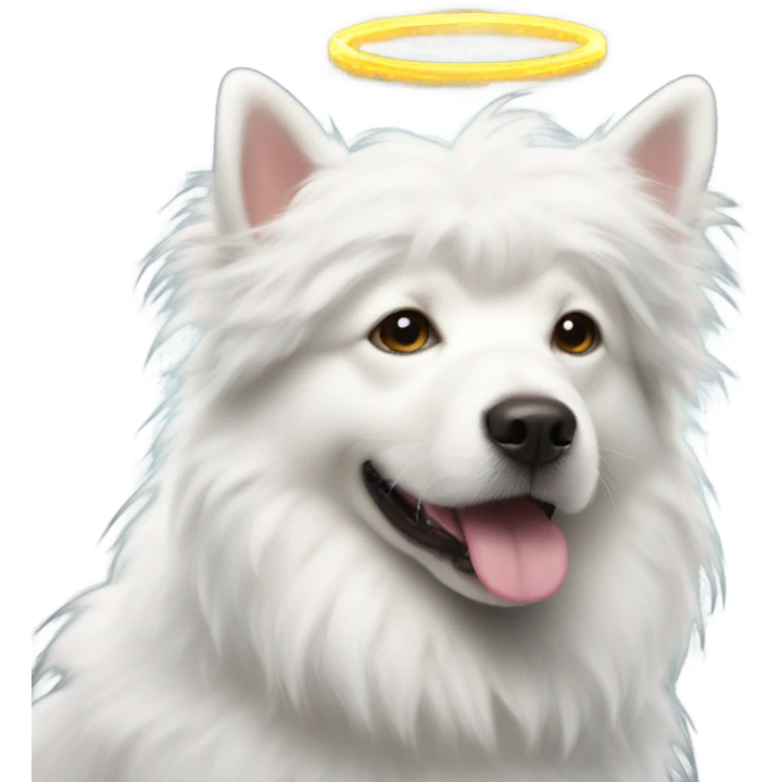 White fluffy dog with a halo emoji