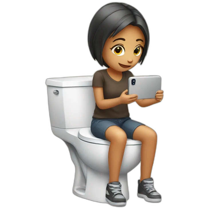 Girl is sitting on toilet with phone emoji