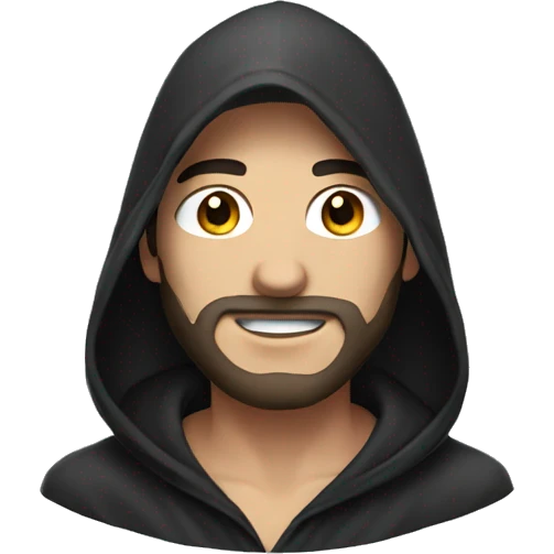 Hooded male portrait, dark hair  led face mask  emoji