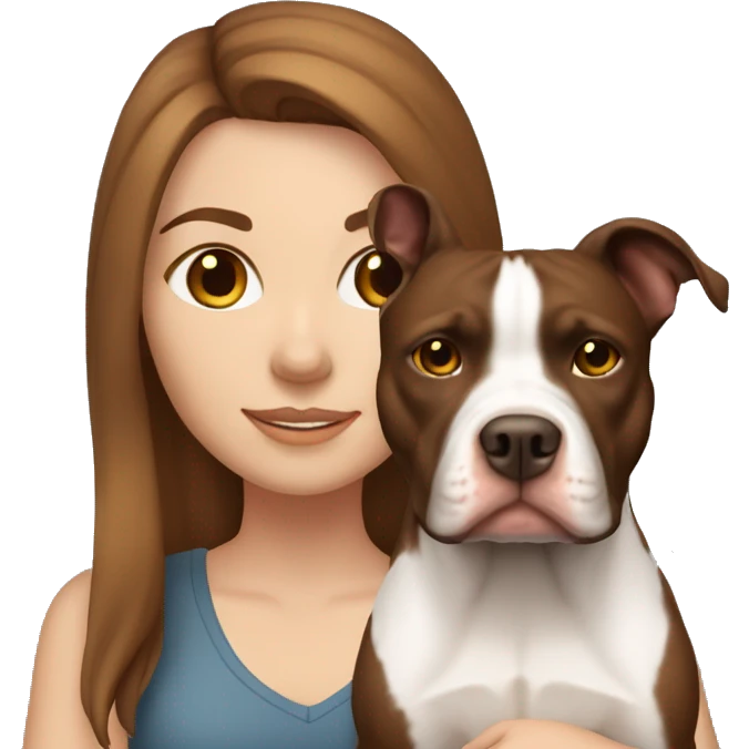 White girl with brown hair with her pitbull dog emoji