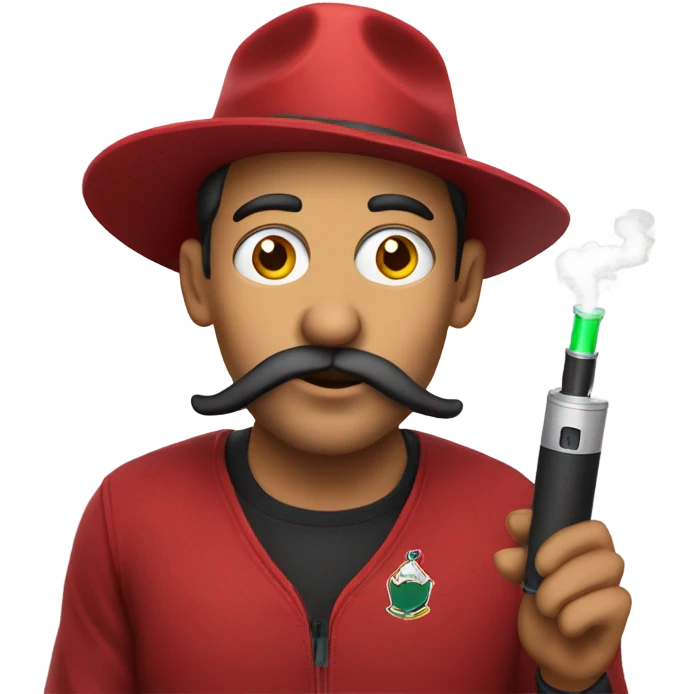 A man with a cardinals hat and a vape on his mouth emoji