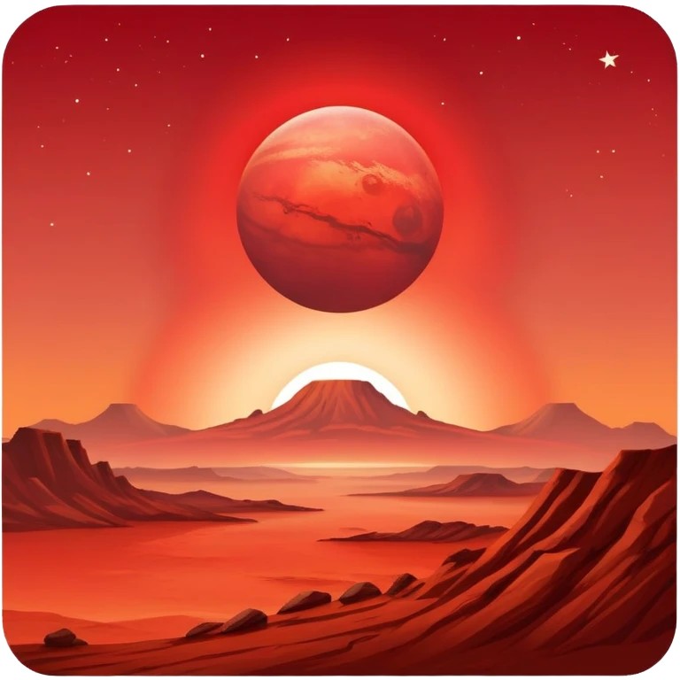 Bright red star rising over Mars horizon, dawn breaking emoji