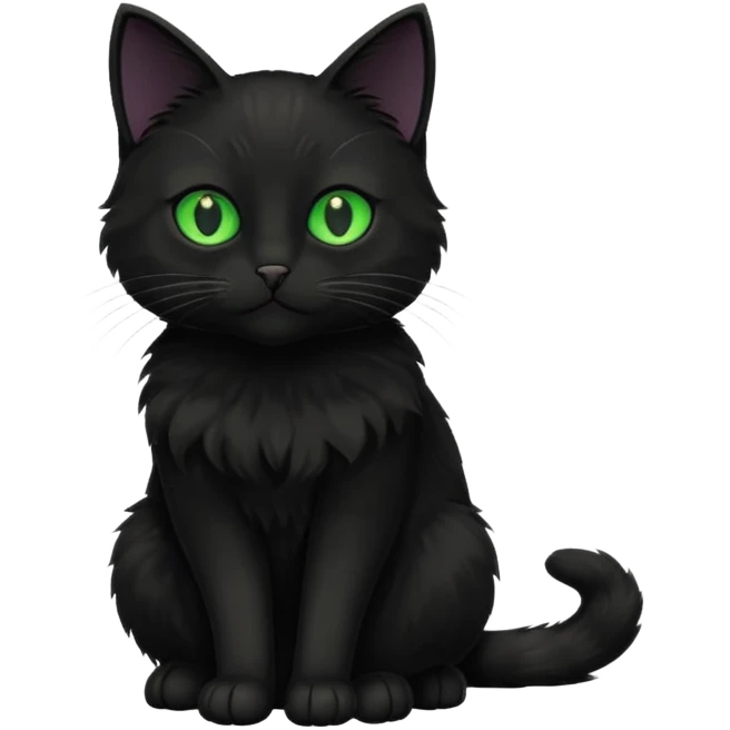 Bir siyah renkli kedi gözleri yeşil ve oturuyor emoji