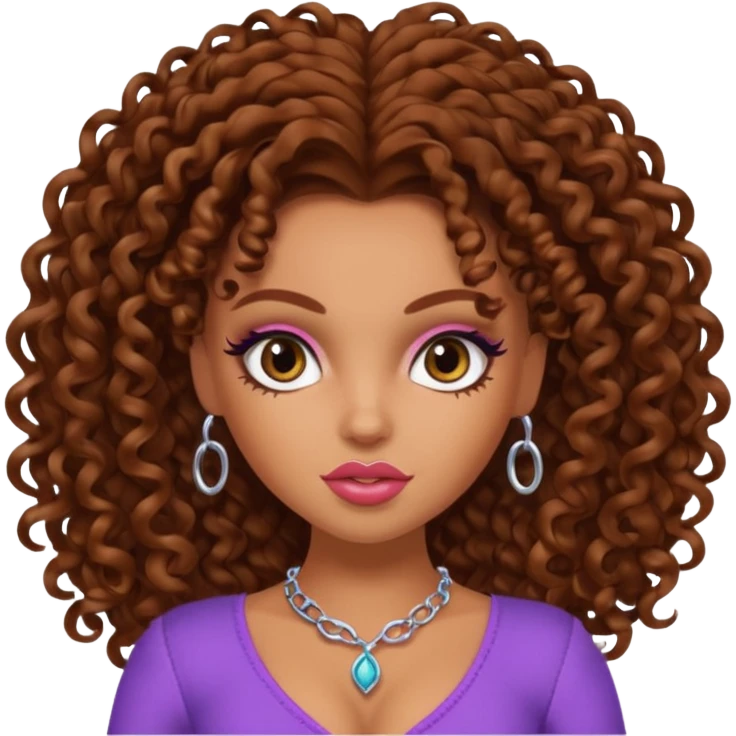 antonia gentry as pretty bratz baddie, brown curly hair emoji