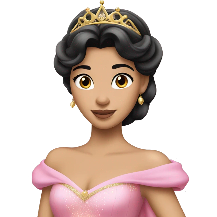 Princess Aurora with black hair with gold tiara pink dress   emoji