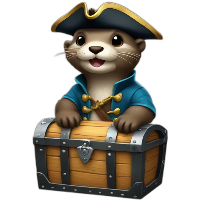 cute otter dressed as pirate on a treasure chest emoji