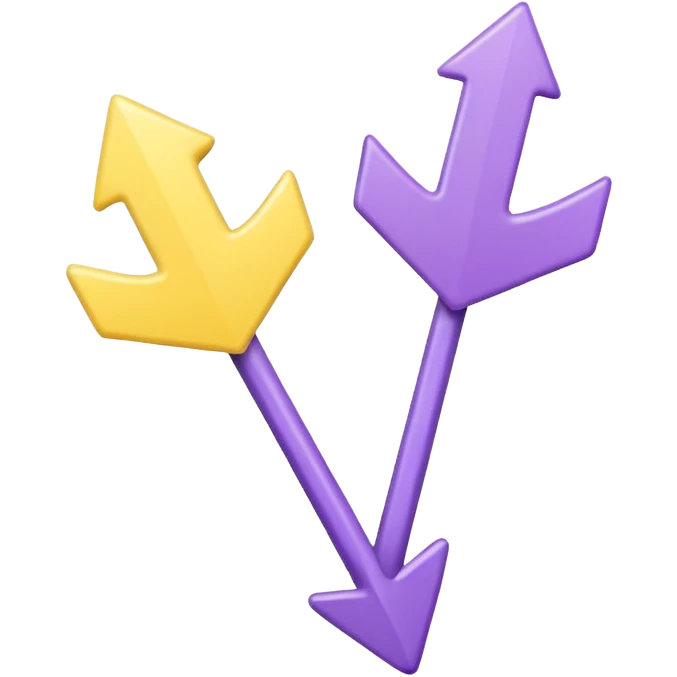 Two rounded arrows, one pointing up (yellow), one down (purple), soft 3D effect, pastel colors, Pixar style, hand-drawn texture, transparent background emoji