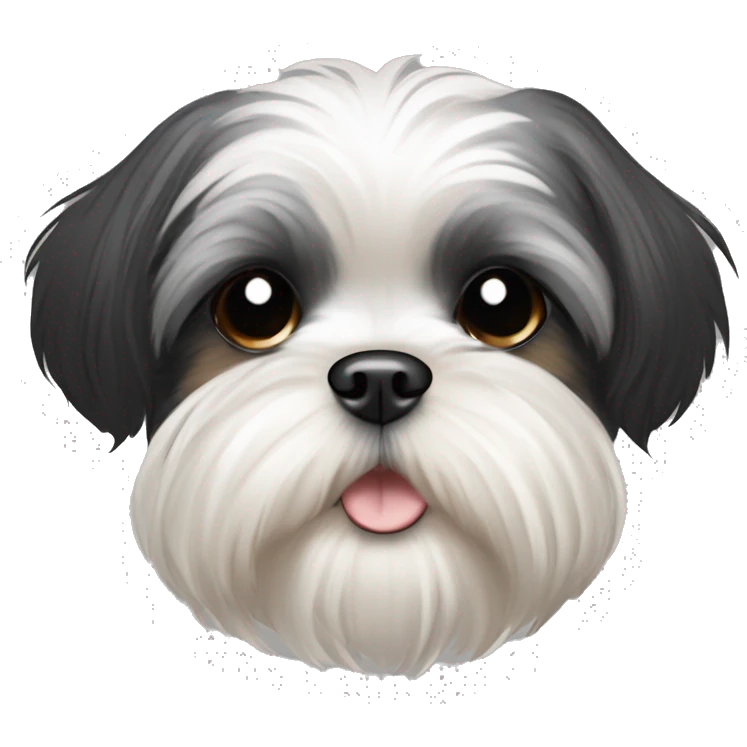 Shih tzu black puppy, yorkie coloring with light colored thick eyebrows. Round face, short ears  emoji