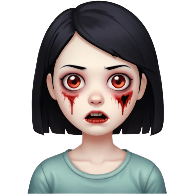 girl, zombie, black hair short , creepy expression  emoji