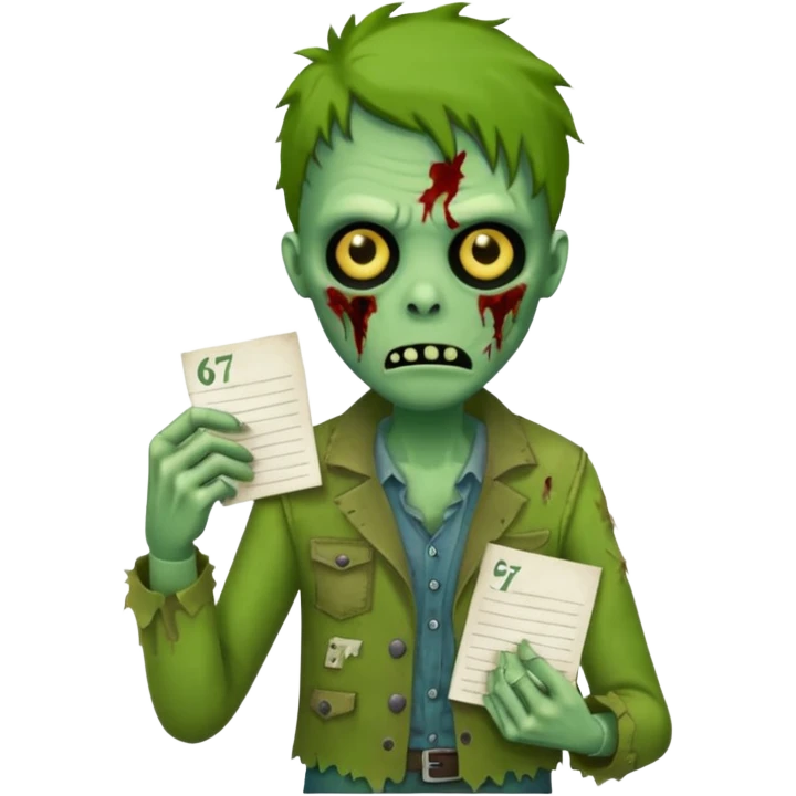 Zombie holding a note that says 67 emoji