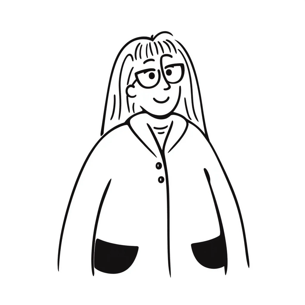 Hand-drawn plus size blonde person wearing glasses and a button-up vest emoji