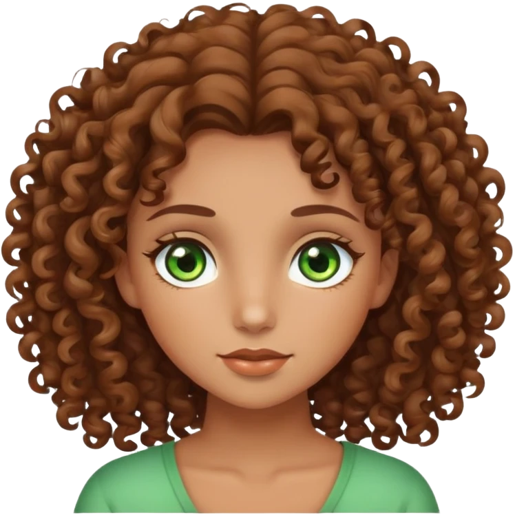 Tan girl with curly brown hair and green eyes emoji