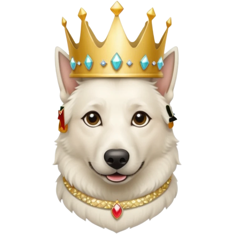 White belgian Shepard with Glitter collar and crown emoji