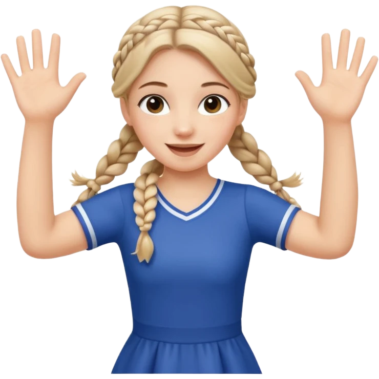 A braid hair girl in a jersey dress, waving both arms in pure joy. emoji