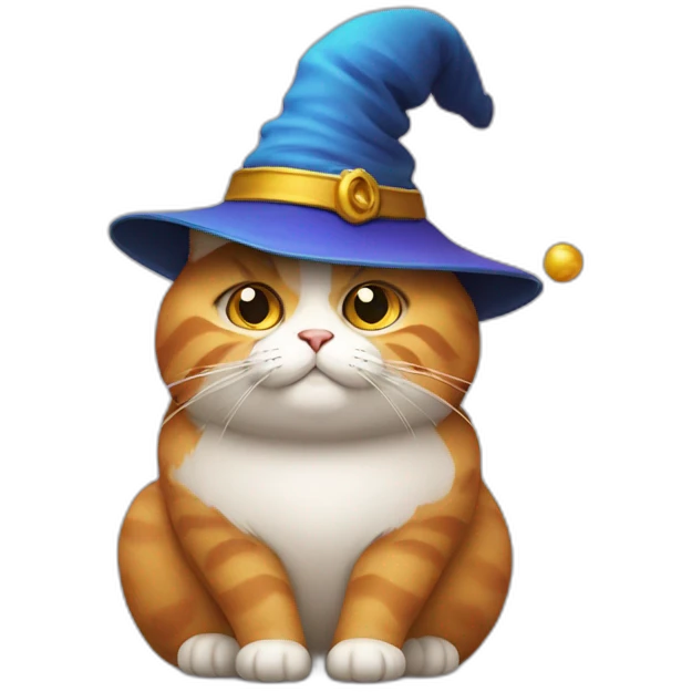 Fat cat with a wizard hat emoji