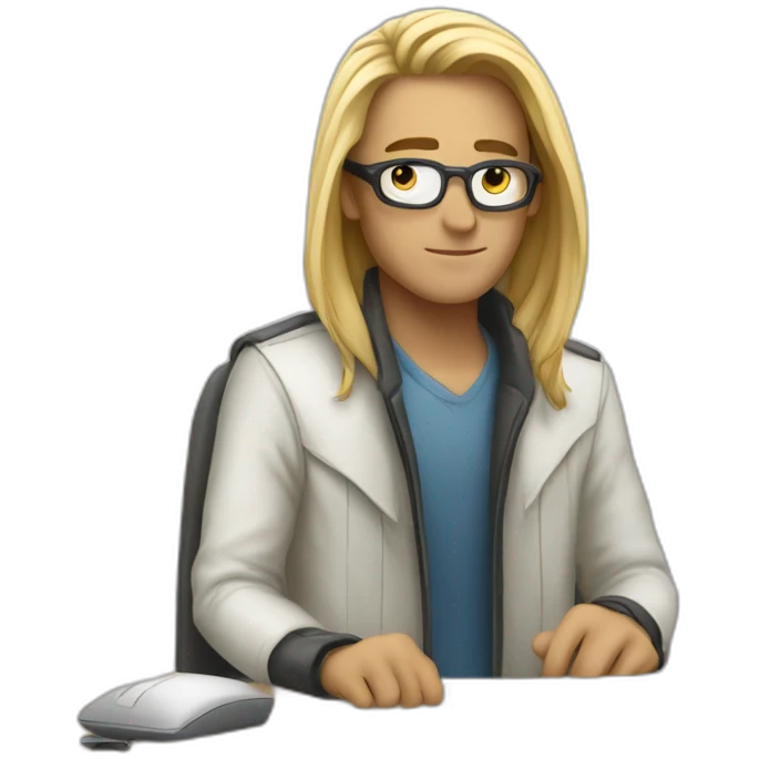 cool looking white person with long jacket working on pc emoji