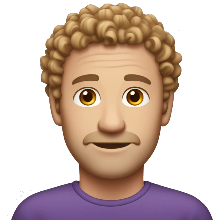 Caucasian, purple curly hair, man, middle-aged, earring. emoji