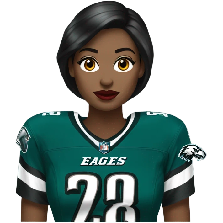  White female dark hair red lips wearing Philadelphia Eagles jersey emoji