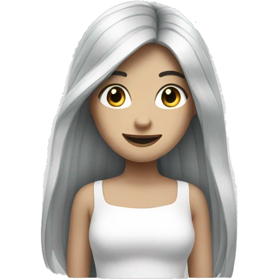 Pale girl with long black hair waving hi emoji