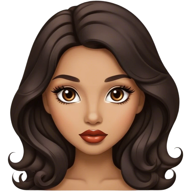 Glamourous, light brown skin tone, very beautiful woman, with big plump lips, long long lashes, black wavy long hair, brown eyes emoji