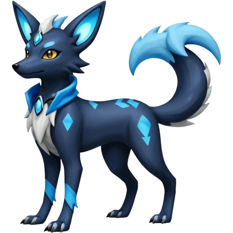 Shiny Dark Edgy Black And Blue Lycanroc-Umbreon-Salandit-Wolf-Fakémon-hybrid-creature (full body)  emoji